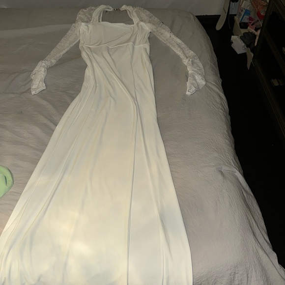 Club L London split leg lace sleeve square next maxi dress white womens size 4 - Picture 3 of 6